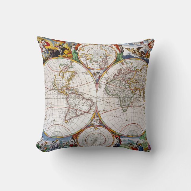 Cojín Decorativo MAPA DEL MUNDO, siglo XVII (Anverso)