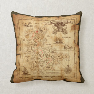 Cojín Decorativo Mapa del Tesoro Antiguo Pirata Vintage X Marca el