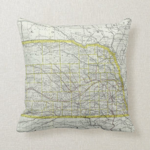 Cojín Decorativo Mapa del vintage de Nebraska (1889)