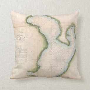 Cojín Decorativo Mapa del vintage de Tampa Bay costera (1855)