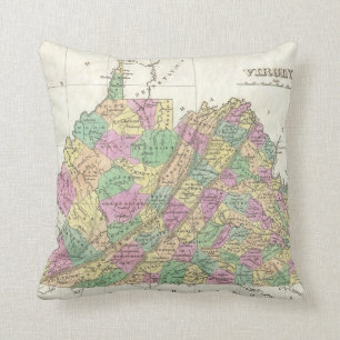 Cojín Decorativo Mapa del vintage de Virginia (1827)