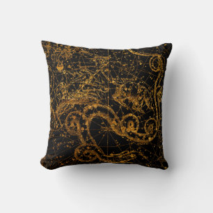 Cojín Decorativo Mapa Estelar Celestial Astrológico Dragón Dorado D