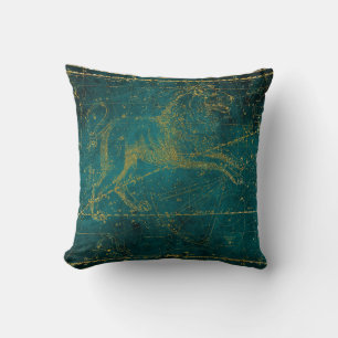 Cojín Decorativo Mapa Estelar Vintage Verde y Dorado del León Ilust
