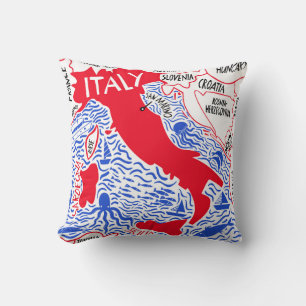 Cojín Decorativo mapa estilizado a mano de Italia. Ilustración de v