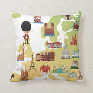 Cojín Decorativo Mapa europeo del dibujo animado