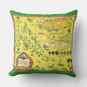 Cojín Decorativo Mapa Ilustrado de las Islas Bahamas Antiguas