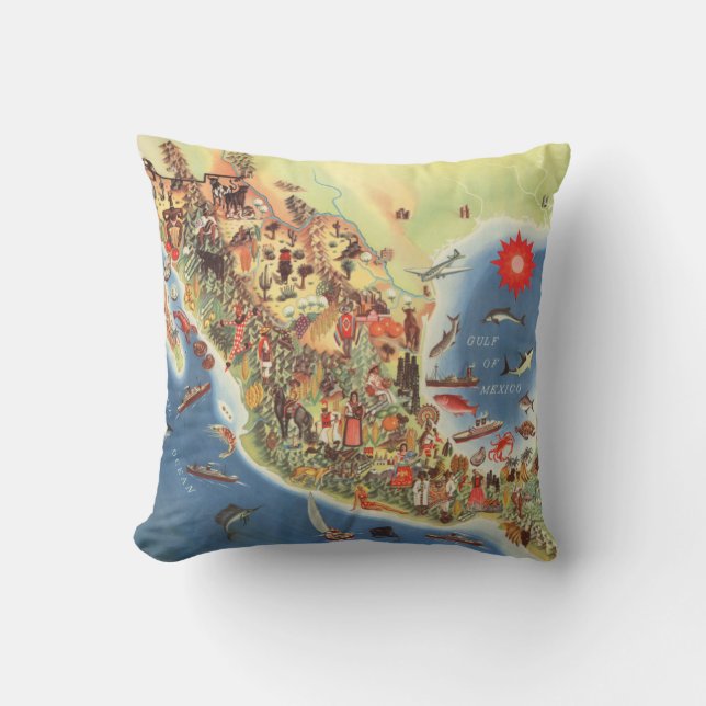 Cojín Decorativo Mapa ilustrado de México de Miguel Gómez Medina (Anverso)