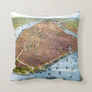 Cojín Decorativo Mapa ilustrado del vintage de New York City (1879)