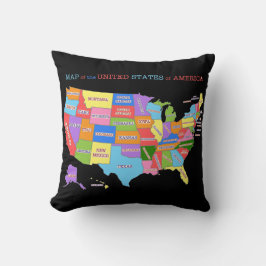 Cojín Decorativo Mapa multicolor de los Estados Unidos