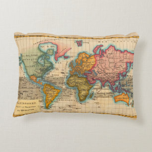 Cojín Decorativo Mapa Mundial 1780 Planisferio Antiguo de Bonne