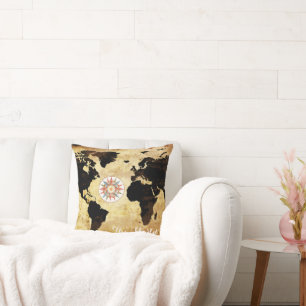 Cojín Decorativo Mapa mundial con brújula-rosa