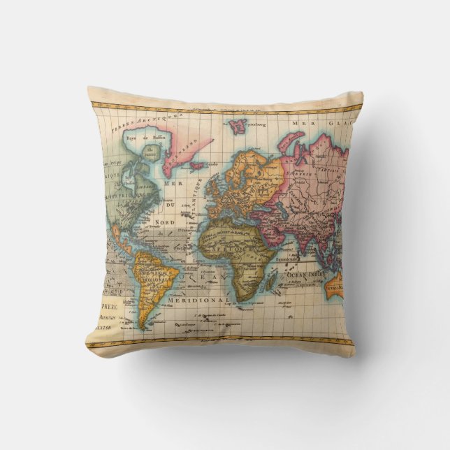 Cojín Decorativo Mapa mundial de los antiguos continentes de los añ (Anverso)