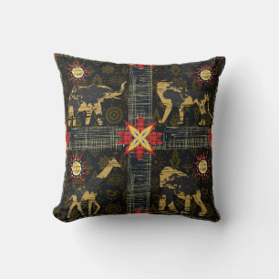 Cojín Decorativo Mapa Mundial Safari Animales Africanos Rojo Azul D