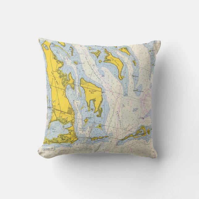 Cojín Decorativo Mapa Náutico de Florida Keys (Anverso)