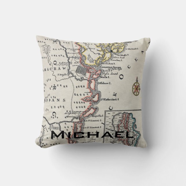 Cojín Decorativo Mapa: Norteamérica, C1700 (Anverso)