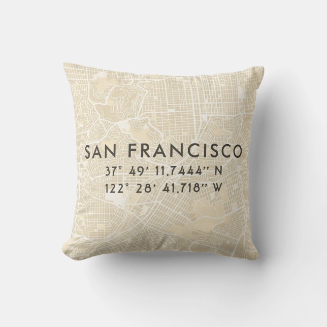 Cojín Decorativo Mapa personalizado de San Francisco | Beige (Anverso)