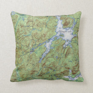 Cojín Decorativo Mapa topográfico antiguo del lago Cranberry, Nueva