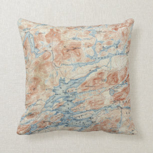 Cojín Decorativo Mapa topográfico de Nueva York del lago Raquette