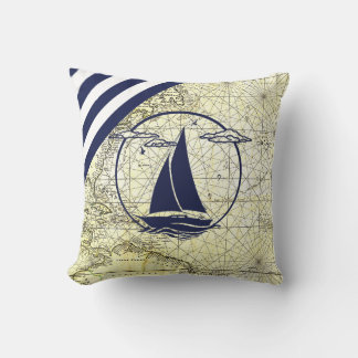 Cojín Decorativo Mapa/velero/silueta/azul marino