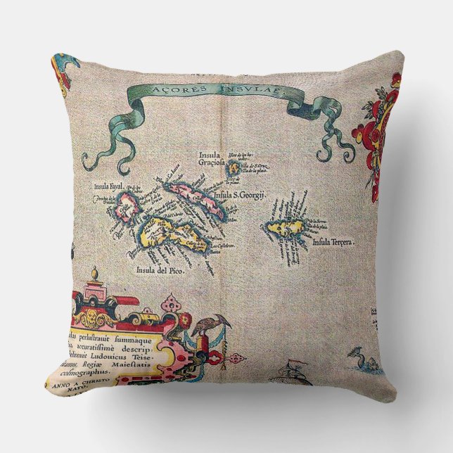 Cojín Decorativo Mapa viejo de Azores - exploración de la (Anverso)