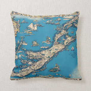 Cojín Decorativo Mapa viejo del vintage de las islas de Bermudas