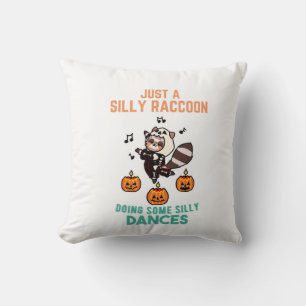 Cojín Decorativo Mapache Bailando Fiesta de Calabaza de Halloween