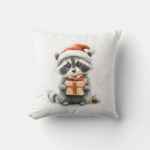 Cojín Decorativo Mapache Bebé Gorro de Santa Navidad Invierno