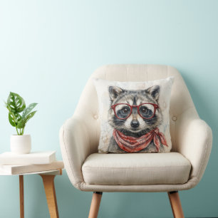 Cojín Decorativo Mapache con gafas rojas y bandana