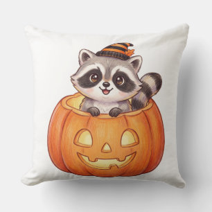 Cojín Decorativo Mapache de Halloween lindo en calabaza de Jack-o'-
