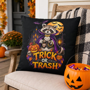 Cojín Decorativo Mapache de Halloween vampiro de truco o basura 