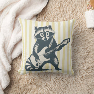 Cojín Decorativo Mapache Divertido Tocando Guitarra Eléctrica