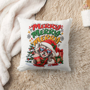 Cojín Decorativo Mapache Festivo Árbol de Navidad Cacao Caliente Al