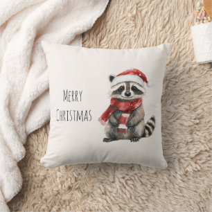 Cojín Decorativo Mapache Gorro de Santa Navidad
