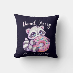 Cojín Decorativo Mapache Kawaii Donut No Te Preocupes 