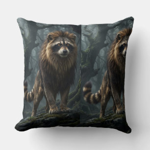 Cojín Decorativo Mapache León Guardián del Bosque Místico