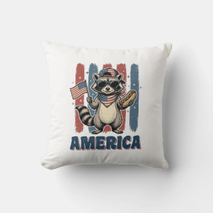 Cojín Decorativo Mapache Patriótico América Diseño de Camiseta Vint