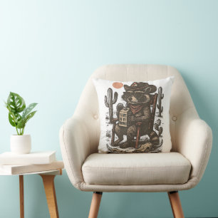 Cojín Decorativo Mapache Vaquero Divertido Occidental