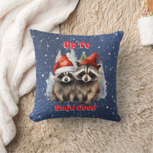Cojín Decorativo Mapaches Navideños Listos para la Nieve