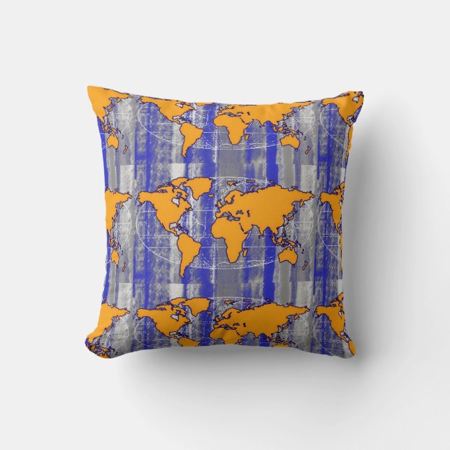 Cojín Decorativo mapas amarillos y rayas azules (Anverso)