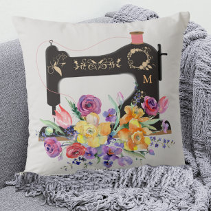Cojín Decorativo Máquina de coser de cosecha de vintage floral Mono