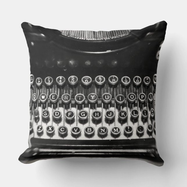Cojín Decorativo Máquina de escribir blanco y negro (Anverso)