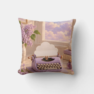Cojín Decorativo Máquina de escribir lila Nubes pastel Escritorio d