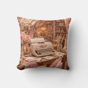 Cojín Decorativo Máquina de escribir rosa tipo floral estudio ático
