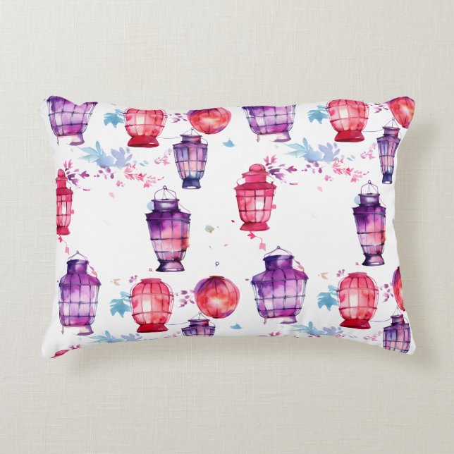 Cojín Decorativo Maravilla Con Faroles Estilo De Acuarela (Anverso)