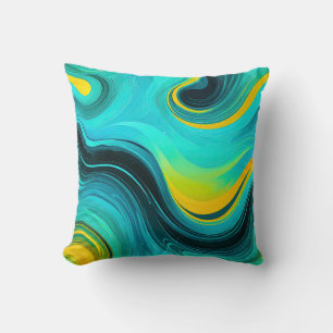 Cojín Decorativo "Marbella" Olas de remolinos amarillos azules