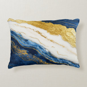 Cojín Decorativo Marble de hojas de oro y azul de la marina de lujo