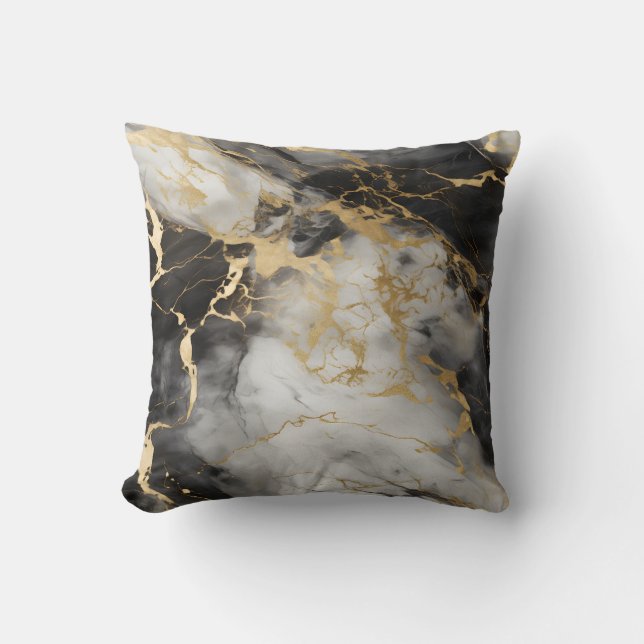 Cojín Decorativo Marble de lujo blanco, dorado y negro elegante (Anverso)