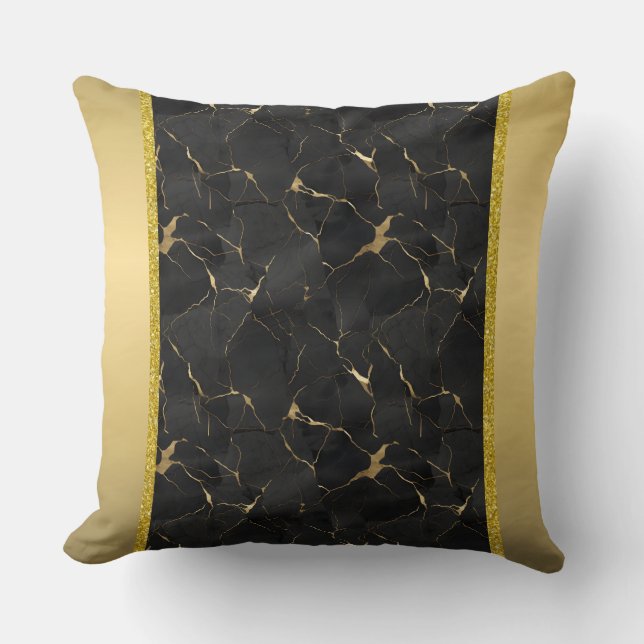 Cojín decorativo Marbleized Black & Gold Luxury (Anverso)