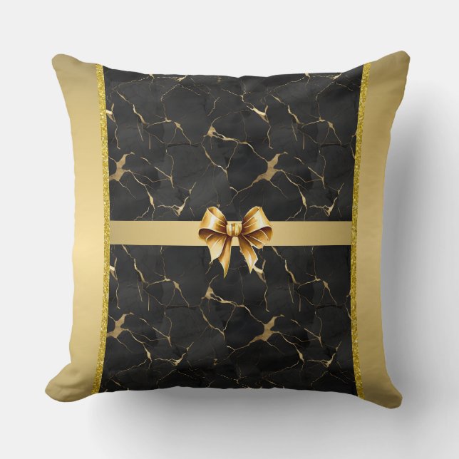 Cojín decorativo Marbleized Black & Gold Luxury (Anverso)