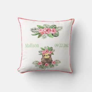 Cojín Decorativo Marca floral hawaiana rosada Cute Nombre animal Fe